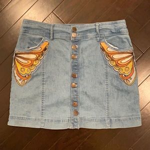 Judith March Butterfly Patch Denim Skirt